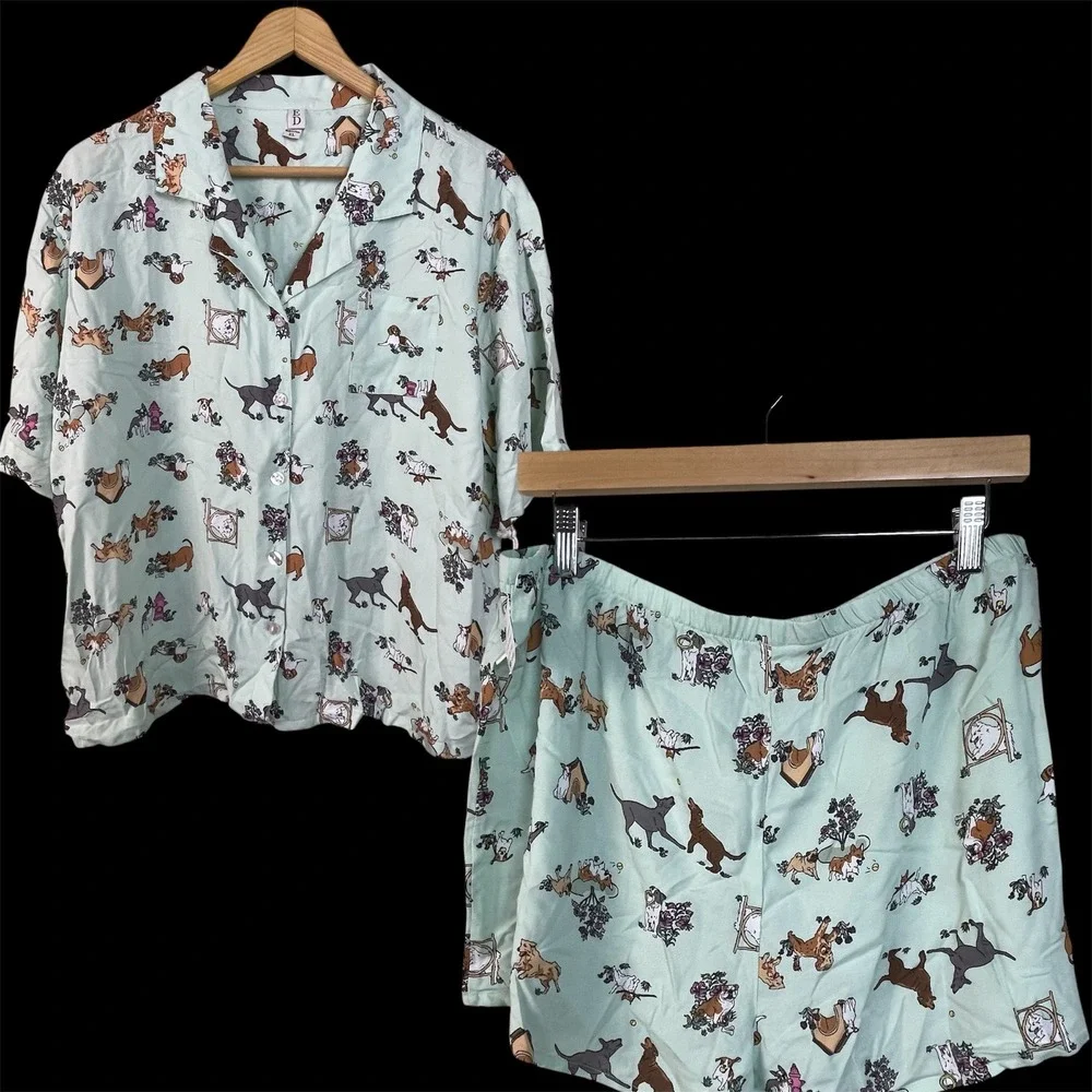 ED by Ellen Nightgown Top Dog Print Button‎ Down Women's XL Sage